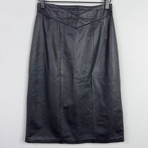 Jacqueline Ferrar Skirt Womens 6 Black Leather VTG Career Dark Academia Parisian